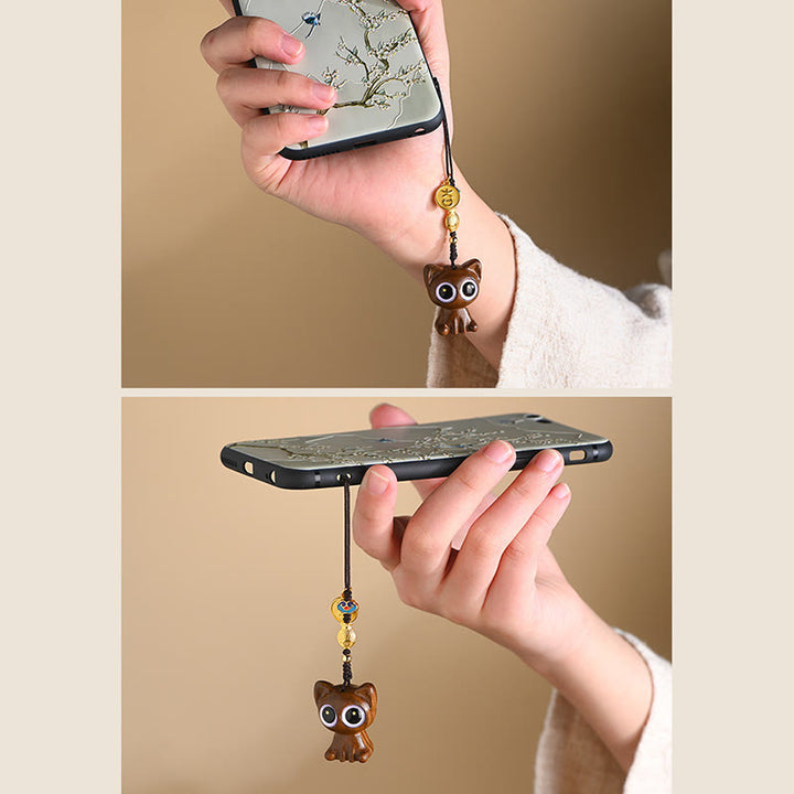 Buddha Stones Green Sandalwood Lucky Cat Koi Fish Cure Key Chain Phone Hanging Decoration - image 8