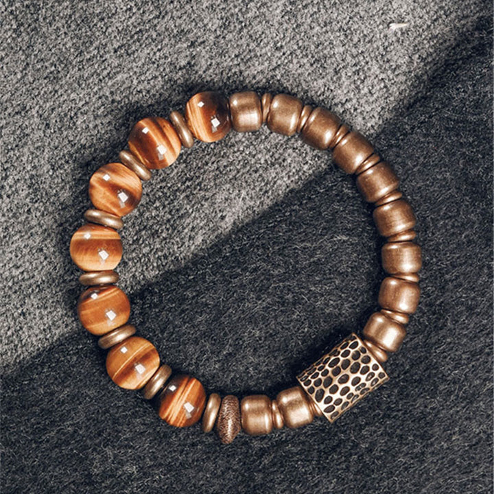 Buddha Stones Tiger Eye Stone Copper Protection Bracelet