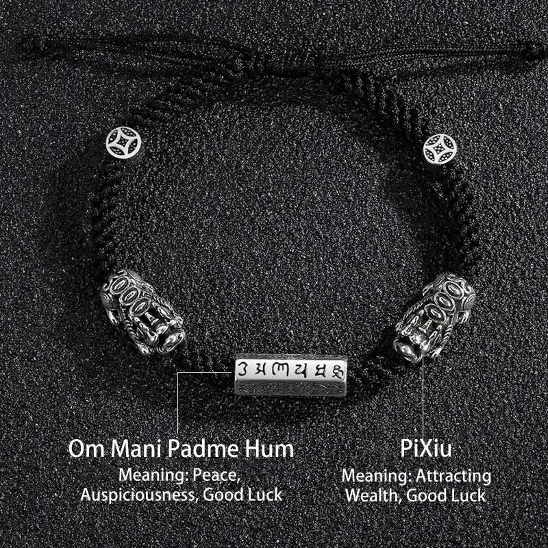 Buddha Stones Double PiXiu Feng Shui Copper Coin Om Mani Padme Hum String Bracelet - image 14