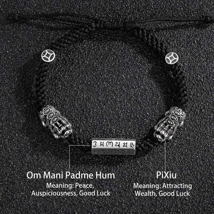 Buddha Stones Double PiXiu Feng Shui Copper Coin Om Mani Padme Hum String Bracelet - image 14