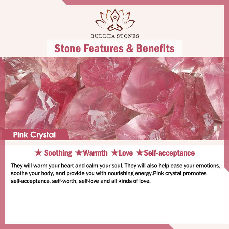 Buddha Stones Pink Crystal Love Heart Flower Soothing Necklace Pendant - image 5
