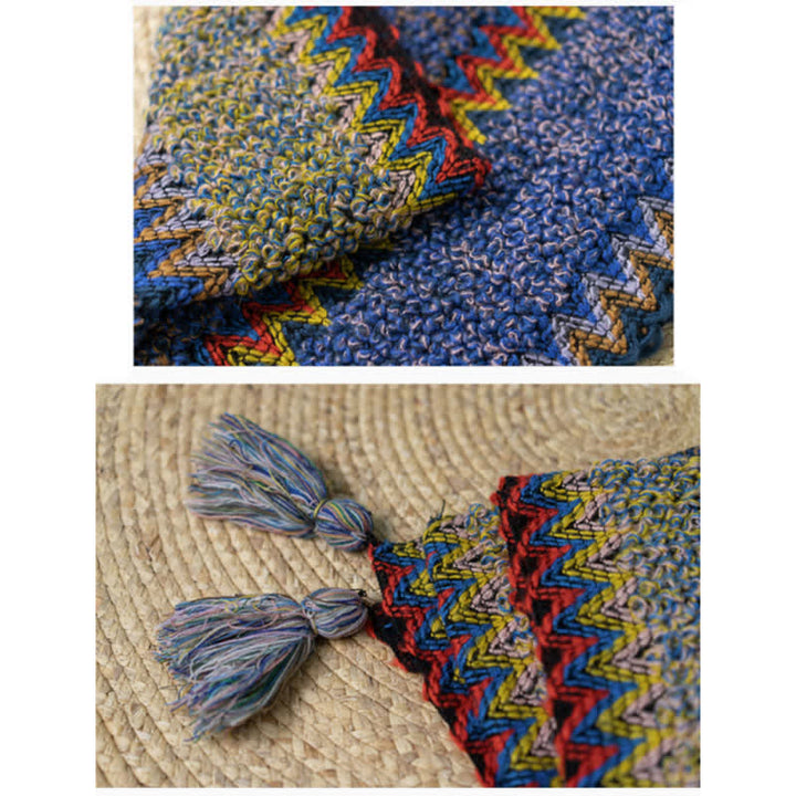 Buddha Stones Tibetan Shawl Soft Warm Knitting Cloak Winter Tibetan Tassel Scarf - image 19