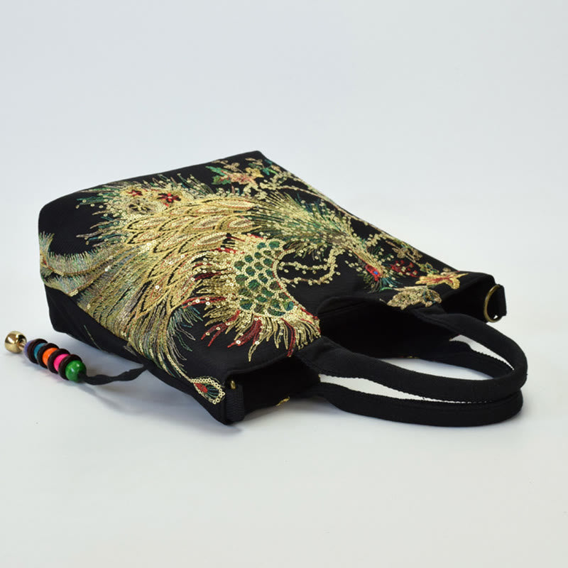 Buddha Stones Peacock Double-sided Embroidery Tote Bag Shoulder Bag Crossbody Bag - image 14