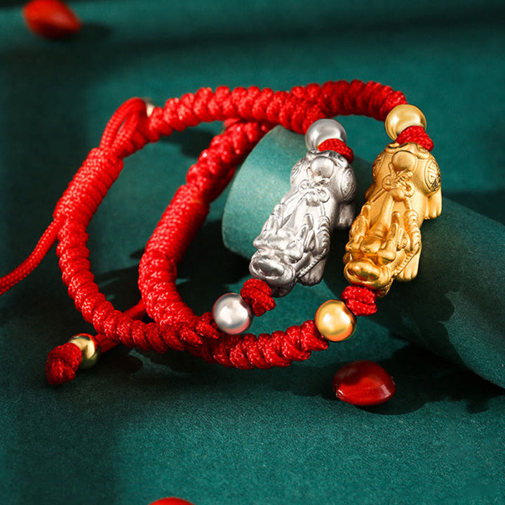 Buddha Stones 999 Sterling Silver PiXiu Wealth King Kong Knot String Braided Kids Child Bracelet - image 15