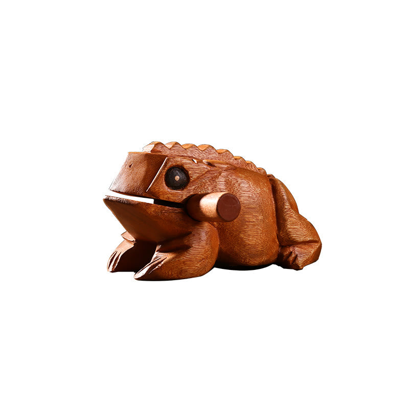 Buddha Stones Handcrafted FengShui Wealth Luck Frog Mini Wooden Croaking Frog Guiro Decoration - 14.5*8*8 cm - image 1