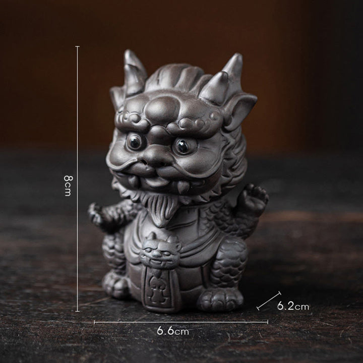 Buddha Stones Luck Dragon Wealth Tea Pet Purple Clay Figurine Decoration - Little Dragon King-Black 6.6*6.2*8cm - image 3