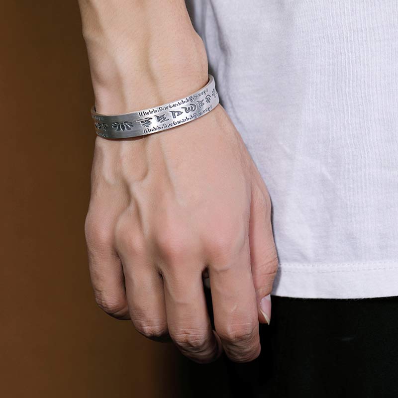 Buddha Stones 999 Sterling Silver Om Mani Padme Hum Lotus Wisdom Bracelet Bangle - image 6