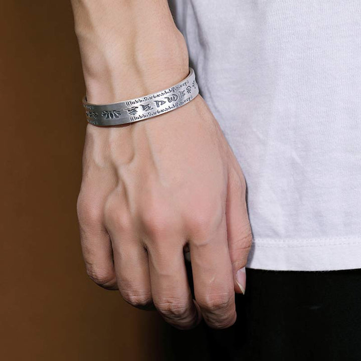 Buddha Stones 999 Sterling Silver Om Mani Padme Hum Lotus Wisdom Bracelet Bangle - image 6