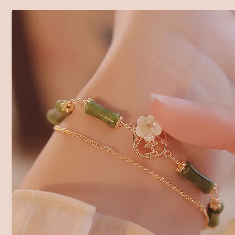 Buddha Stones 14k Gold Plated Copper Peridot Bamboo Flower Wealth Double Layer Bracelet