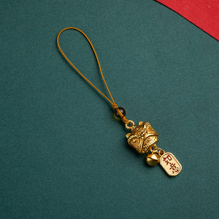 Buddha Stones Dancing Lion Auspicious Ruyi Safe Peace Rich Copper Wealth Phone Hanging Decoration