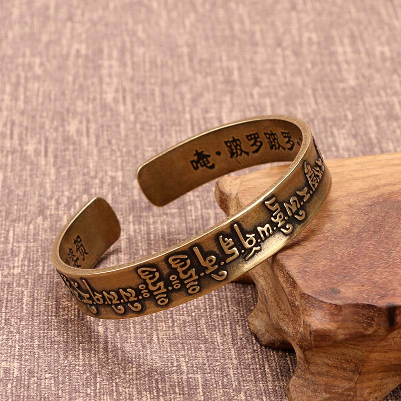 Buddha Stones Tibetan Mahāpratisarā Mantra Sanskrit Copper Brass Healing Bracelet Bangle