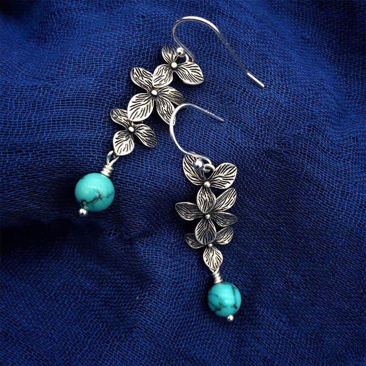 Buddha Stones 925 Sterling Silver Turquoise Lazurite Lapis Lazuli Flower Leaf Serenity Protection Hook Drop Dangle Earrings - image 7