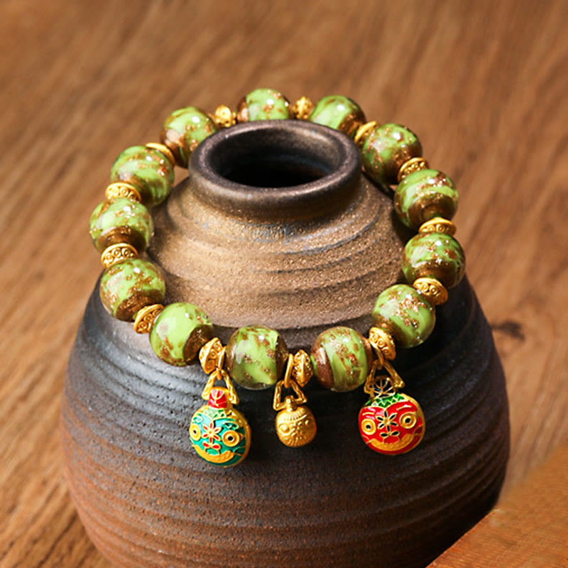 Buddha Stones Gold Swallowing Beast Family Charm Liuli Glass Bead Fortune Bracelet - Green - Gold Swallowing Beast Family - 12mm - image 11
