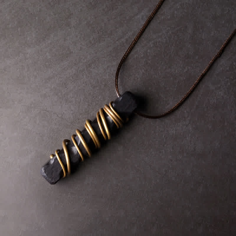 Buddha Stones Tibet Ebony Wood Brass Balance Peace Necklace Pendant - Ebony Wood (Balance ♥ Calm) - image 1