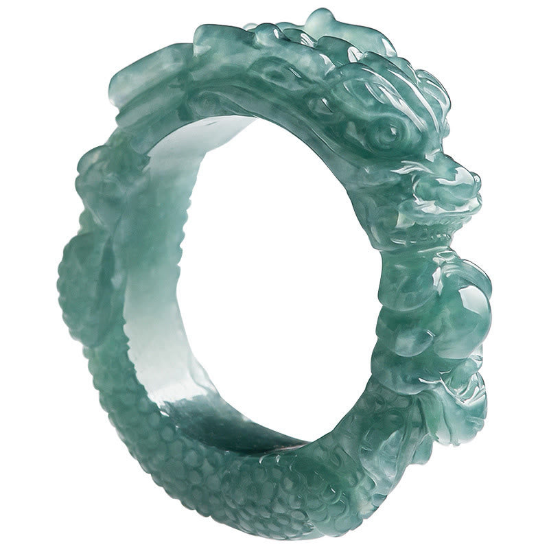 Buddha Stones Natural Jade Dragon Success Ring - image 7