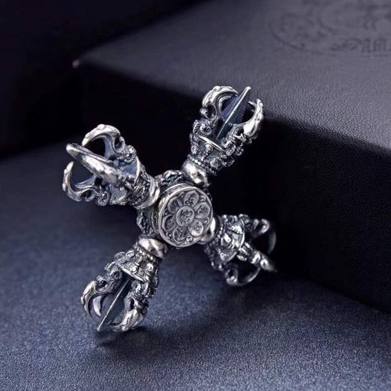 Tibetan 925 Sterling Silver Double Dorje Vajra Engraved Spiritual Power Pendant - image 4