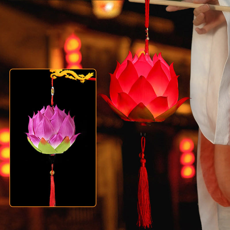 Buddha Stones DIY Lotus Flower Dragon Lantern Tassel Lamp Decoration - Purple Lotus Lantern(Self-Assembly) - image 25
