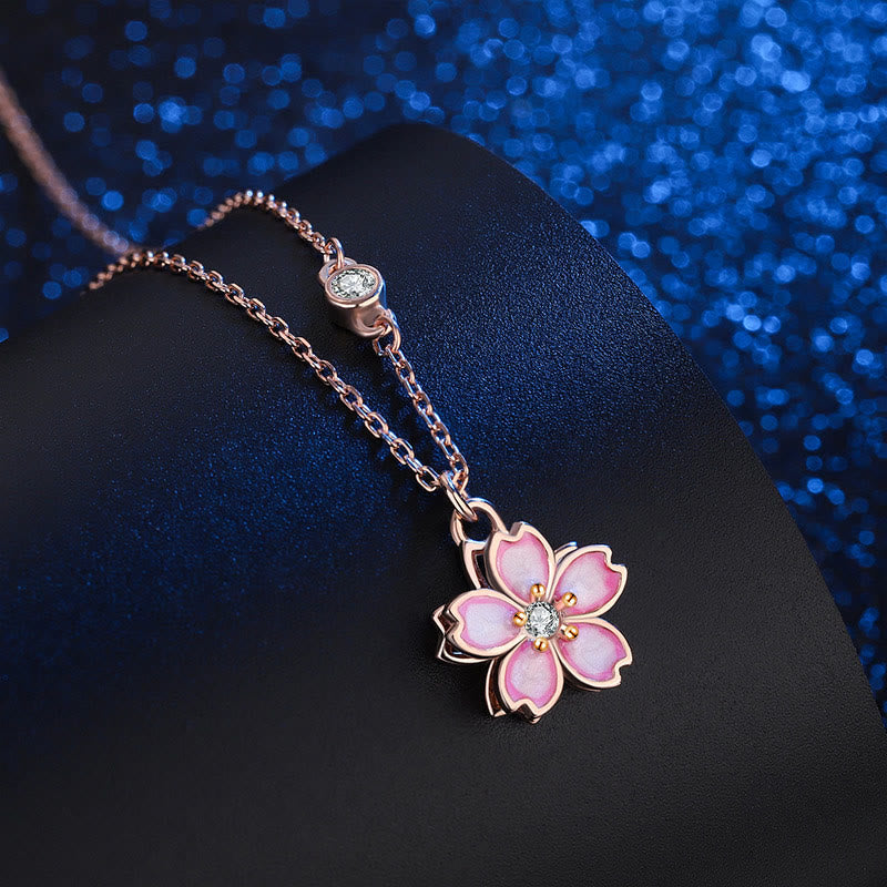 Buddha Stones 925 Sterling Silver Cherry Blossom Flower Rotatable Protection Necklace Pendant - image 1