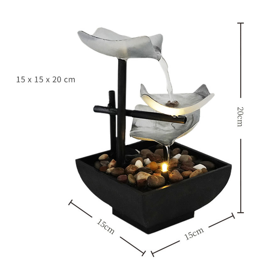 Three Layers Waterfall Fountain Tabletop Lotus Ornaments With River Rocks Desktop Decoration - image 6