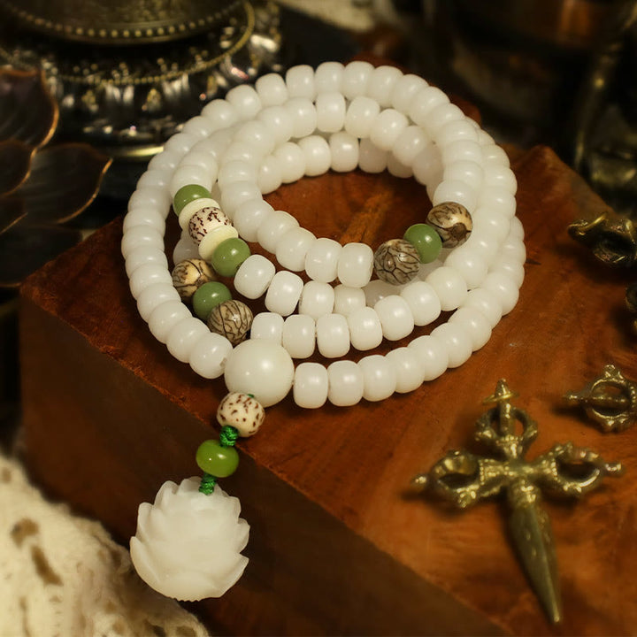Buddha Stones "Hoping for Serenity and Mindfulness" Bodhi Lotus Mala Includes Gift Message Card - image 12