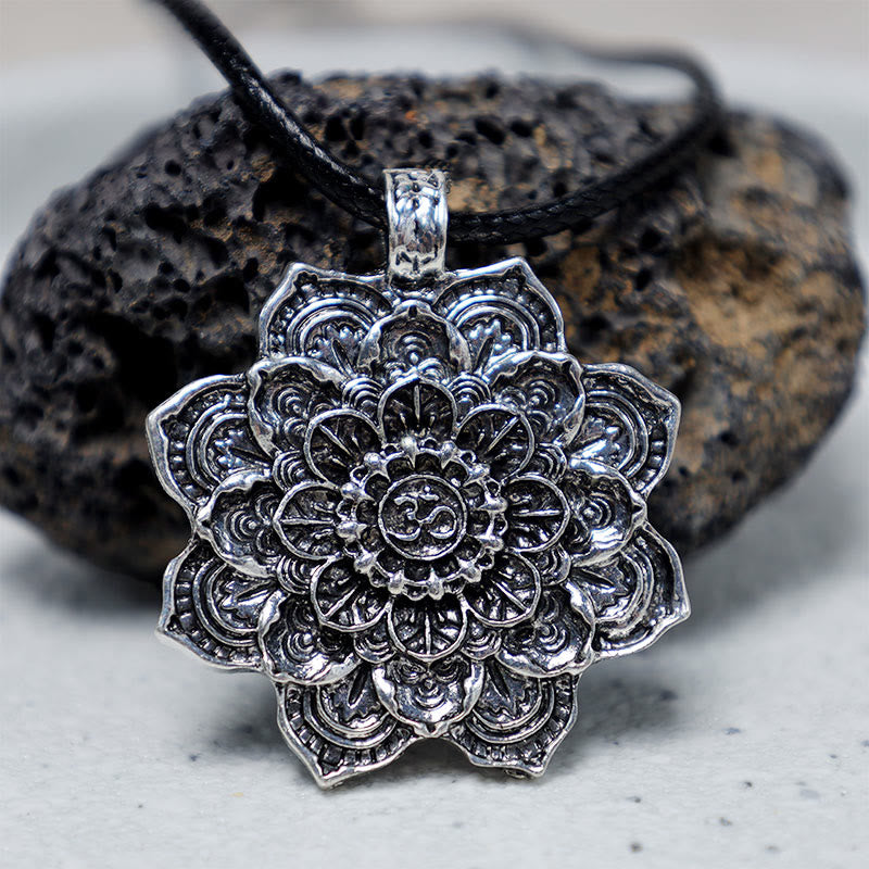 Buddha Stones Tibetan Lotus Blessing Necklace Pendant