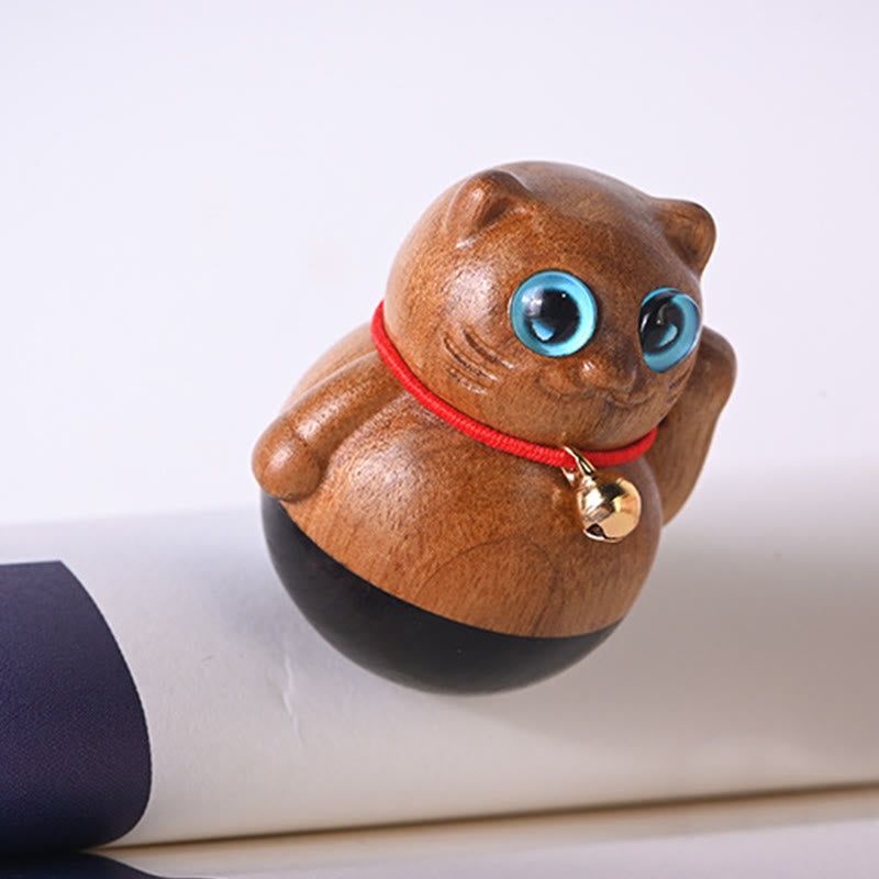 Buddha Stones Mini Lucky Cat Kitten Phoebe Zhennan Wood Blessing Decoration - image 6