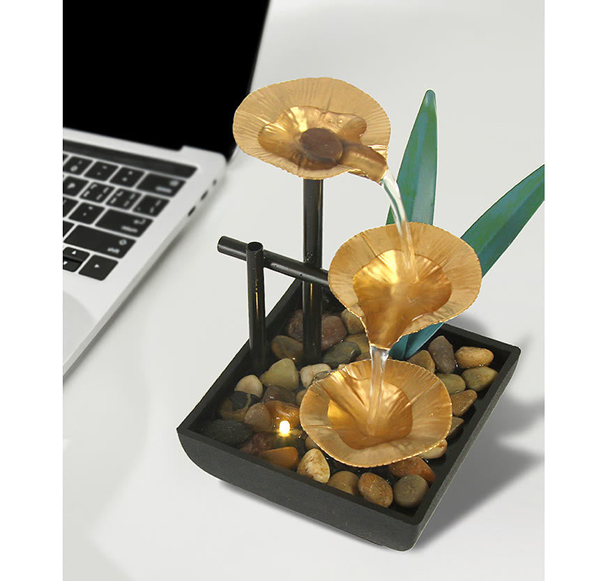Three Layers Waterfall Fountain Tabletop Lotus Ornaments With River Rocks Desktop Decoration - image 11