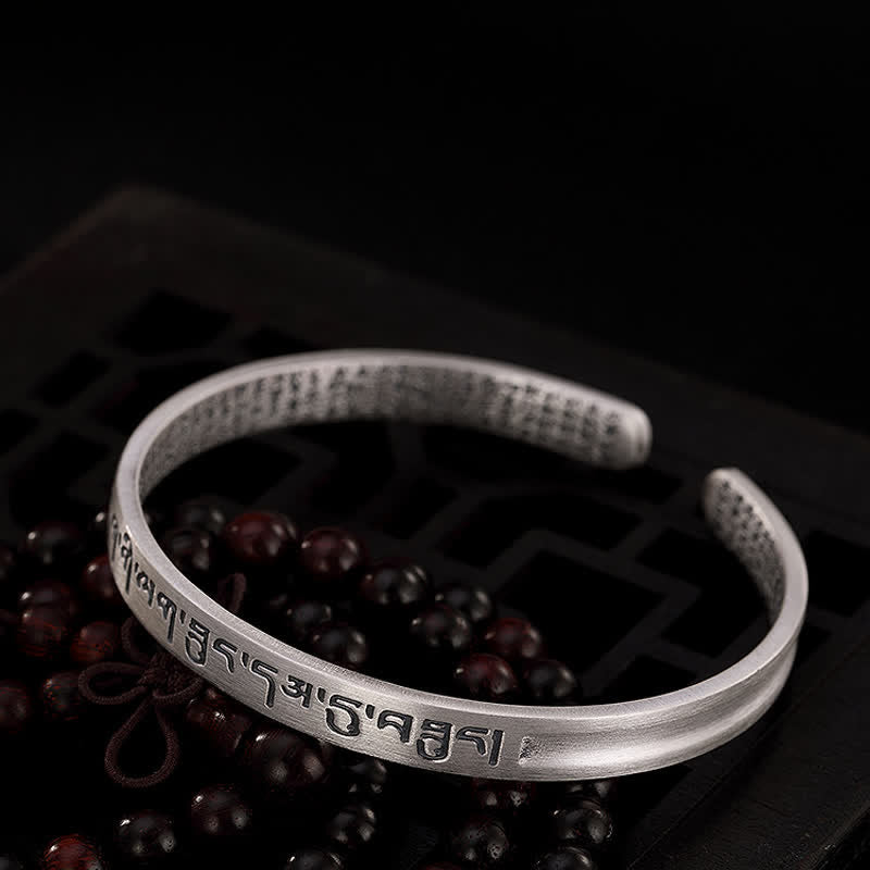 Buddha Stones 999 Sterling Silver Six True Words Heart Sutra Protection Bracelet Bangle - image 7