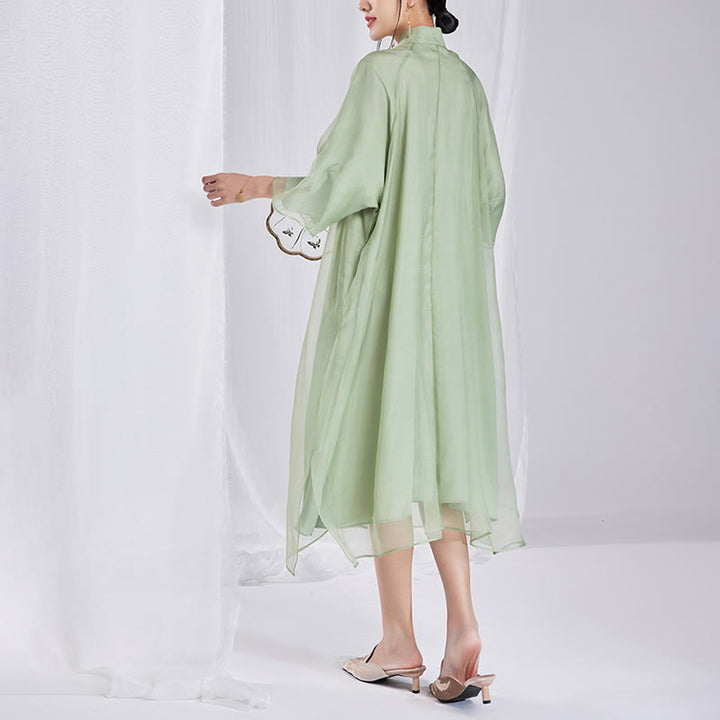 Buddha Stones 100% Mulberry Silk 6 Momme Dress Vintage Flower Butterfly Embroidery Qipao Dress Women's Cheongsam Dress - image 12