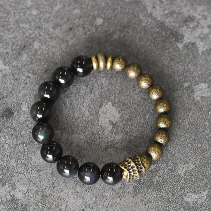 Buddha Stones Rainbow Obsidian Copper Bead Positive Transformation Bracelet