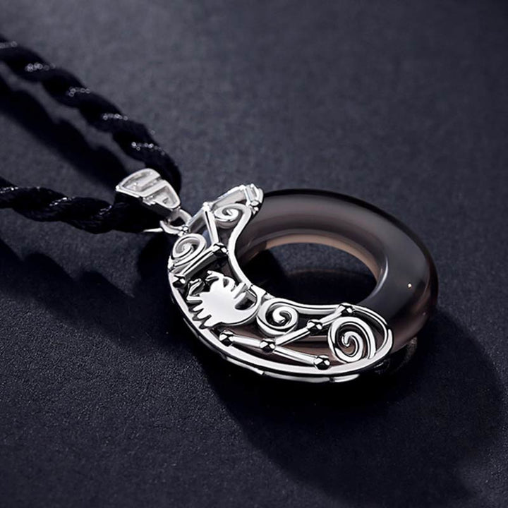 Buddha Stones 12 Constellations of the Zodiac Ice Obsidian Blessing Round Pendant Necklace - image 15