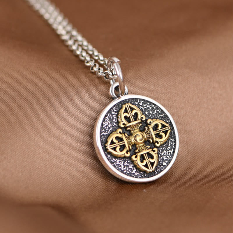 Buddha Stones 925 Sterling Silver Double Dorje Vajra Blessing Necklace Pendant - image 1