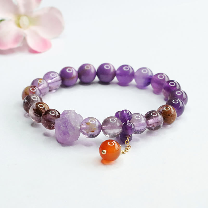 Buddha Stones Natural Amethyst Purple Phantom Gemstone Spiritual Awareness Bracelet