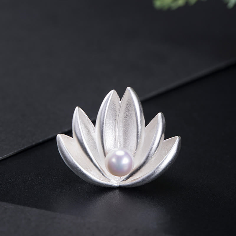 Buddha Stones 925 Sterling Silver Lotus Flower Pearl New Beginning Brooch - image 2