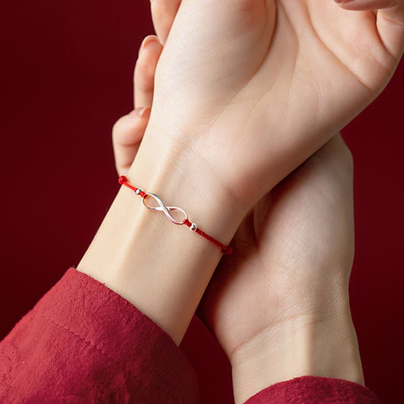 Buddha Stones 925 Sterling Silver Endless Knot Protection Luck Red String Bracelet Anklet - image 18