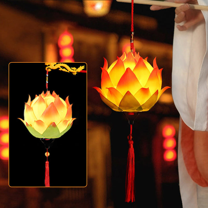 Buddha Stones DIY Lotus Flower Dragon Lantern Tassel Lamp Decoration - Light Yellow Lotus Lantern(Self-Assembly) - image 18