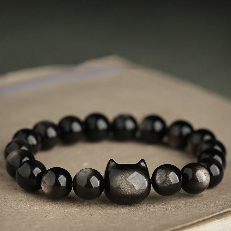 Buddha Stones Gold Sheen Obsidian Silver Sheen Obsidian Lovely Paw Lucky Cat Protection Bracelet - image 13