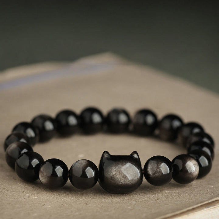 Buddha Stones Gold Sheen Obsidian Silver Sheen Obsidian Lovely Paw Lucky Cat Protection Bracelet - image 13