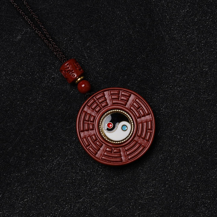 Buddha Stones Natural Cinnabar Bagua Rotatable Yin Yang Keep Away Evil Spirits Necklace Pendant - image 6