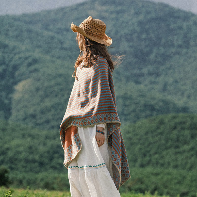 Buddha Stones Tibetan Shawl Striped Diamond Pattern Winter Warm Soft Scarf - image 18