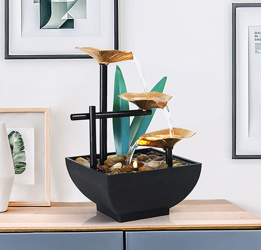 Three Layers Waterfall Fountain Tabletop Lotus Ornaments With River Rocks Desktop Decoration - image 8