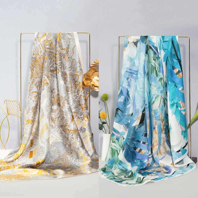 Buddha Stones Jungle Oil Painting Auspicious Clouds 100% Mulberry Silk Scarf Premium Grade 6A Double-sided Silk Neck Scarf - image 1