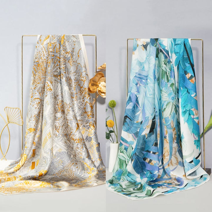 Buddha Stones Jungle Oil Painting Auspicious Clouds 100% Mulberry Silk Scarf Premium Grade 6A Double-sided Silk Neck Scarf - image 1