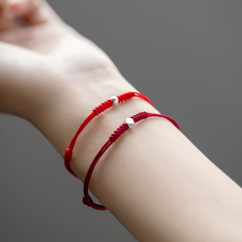 Buddha Stones 925 Sterling Silver Luck Bead Protection Red String Thin Cord Braided Bracelet - image 2