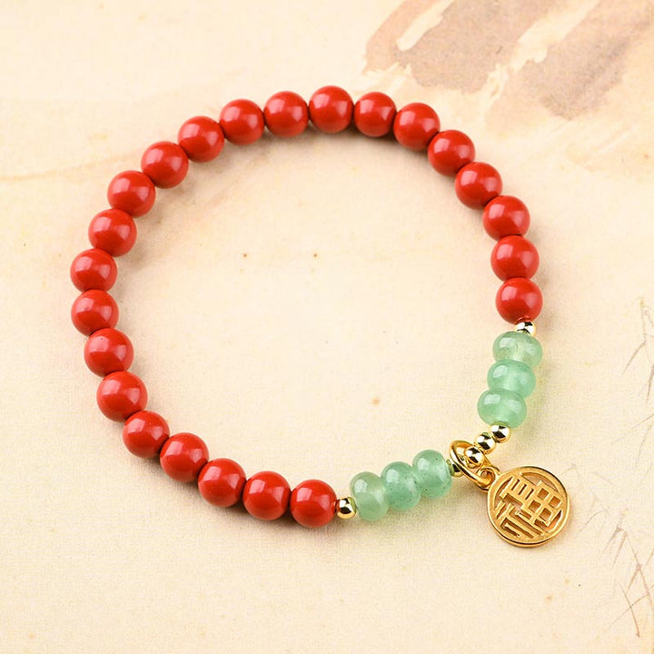 Buddha Stones Tibetan Cinnabar Green Aventurine Luck Bracelet Necklace - Bracelet - image 0