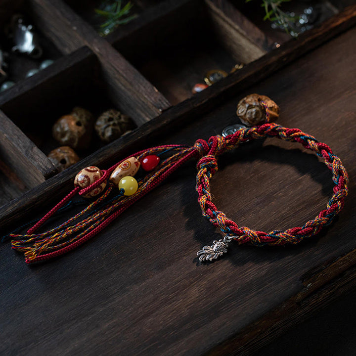 Buddha Stones Tibetan Handmade Colorful Thread 925 Sterling Silver Koi Fish Protection Strength String Bracelet - image 6