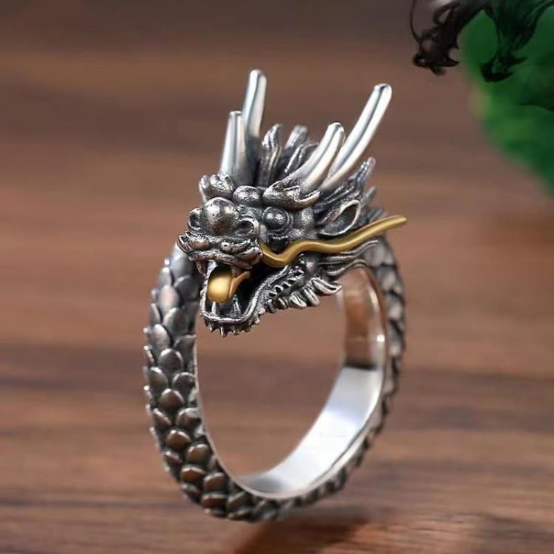 Buddha Stones 925 Sterling Silver Vintage Dragon Design Protection Strength Adjustable Ring - Copper Dragon - image 0