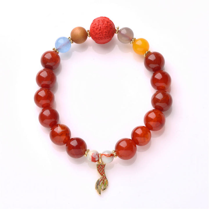 Buddha Stones Natural Red Agate Peace Talisman Fu Character Dragon Tail Confidence Charm Bracelet