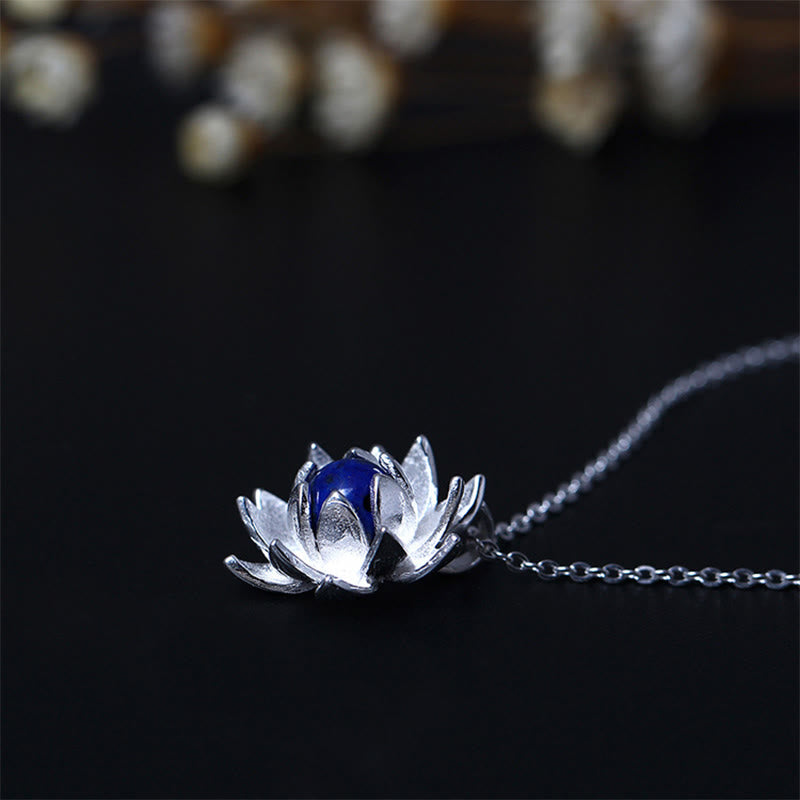 Buddha Stones 925 Sterling Silver Lazurite Lotus Flower Self Care Necklace Pendant - image 4