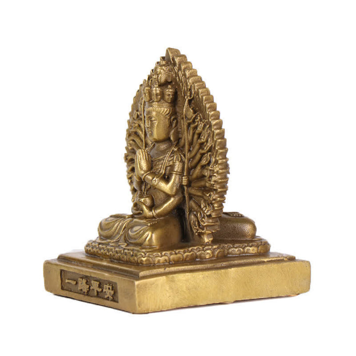 Chenrezig Thousand-handed Avalokitesvara Figurine Double-sided Kuan Yin Bodhisattva Protection Solid Copper Statue Decoration - image 3